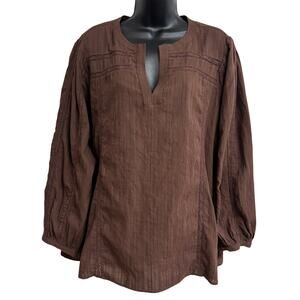 Lane Bryant Women Top Tunic Blouse Plus 18 20 Brown Long Sleeve V=Neck NWT New